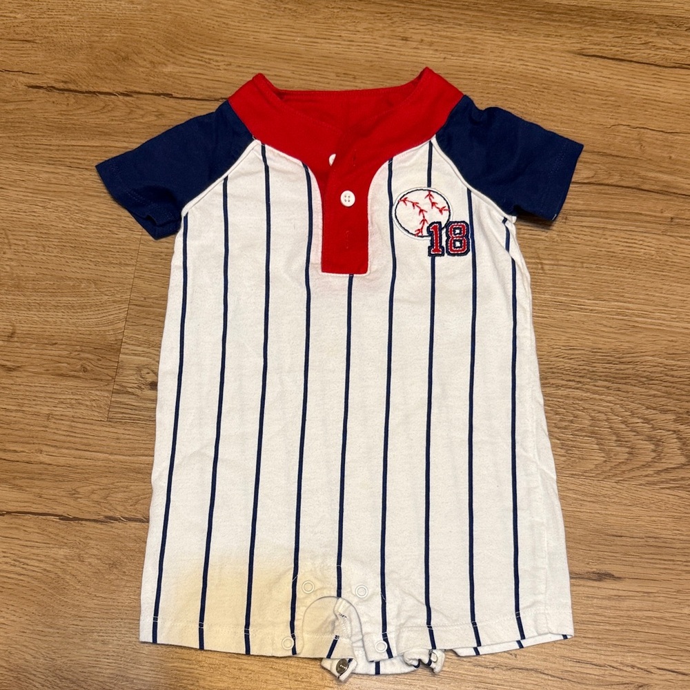Striped Baseball Bodysuit - Red and Blue